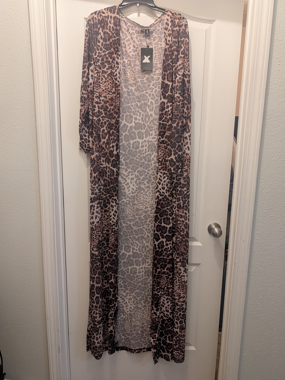 Leopard Print Long Kimono Robe - Brown